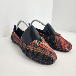 Mad Love Flats Orange Tribal Geometric Print Button Slip On Womens Size 10